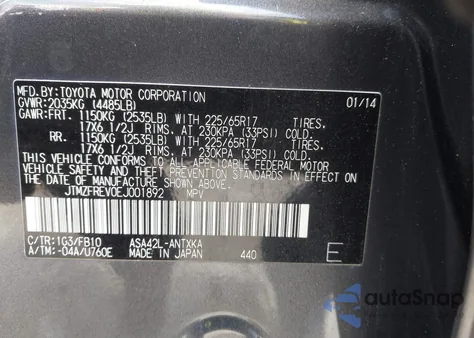 2014 Toyota Rav4 Le z USA, uszkodzony, nr VIN JTMZFREV0EJ001892